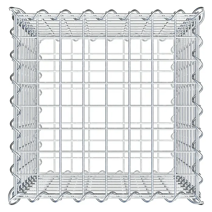 Gabiona Gabione - 40 x 40 x 40 cm, Metall, Maschenbreite: 50 mm, Maschenhöhe: 50 mm - Das Bild zeigt einen Gabionenkorb, einen Drahtkäfig zur Befüllung mit Steinen oder anderen Materialien. Die Konstruktion ist quadratisch und stabil.