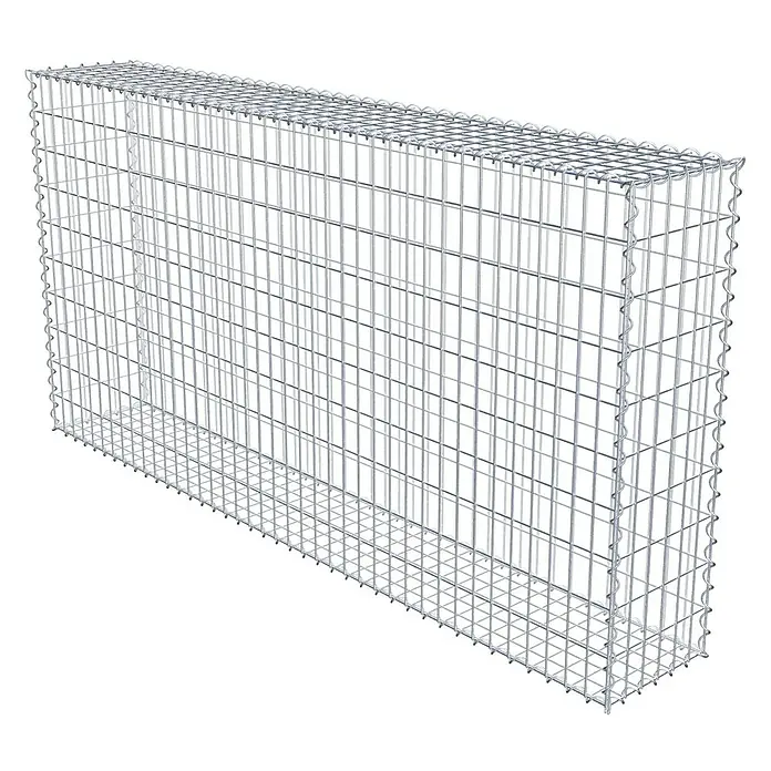 Gabiona Gabione - 200 x 30 x 100 cm, Metall, Maschenbreite: 50 mm, Maschenhöhe: 100 mm - Bild eines leeren Gabionenkorbs aus verzinktem Draht, der sich ideal für dekorative oder strukturelle Anwendungen im Freien eignet.