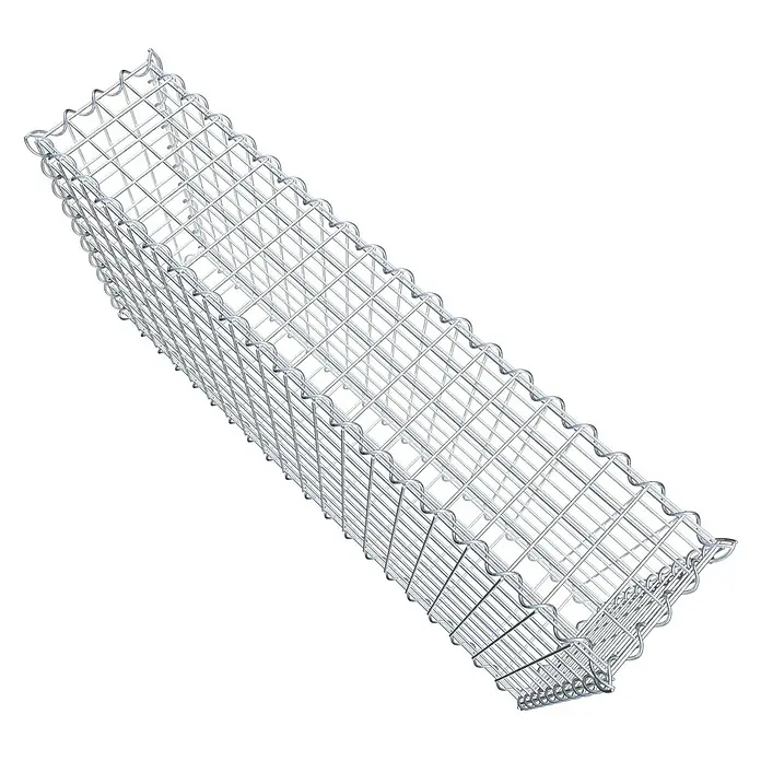 Gabiona Gabione - 100 x 20 x 50 cm, Metall, Maschenbreite: 50 mm, Maschenhöhe: 50 mm - Draufsicht eines leeren Gabionenkorbs aus verzinktem Drahtgitter. Dieser Gabionenkorb ist bereit, mit Steinen befüllt zu werden.