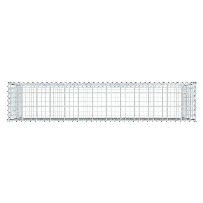 Gabiona Gabione - 200 x 40 x 100 cm, Metall, Maschenbreite: 50 mm, Maschenhöhe: 50 mm - Ansicht eines Gabionenkorbs aus verzinktem Draht. Der Gabionenkorb ist leer und bereit für die Befüllung mit Steinen oder anderen Materialien.