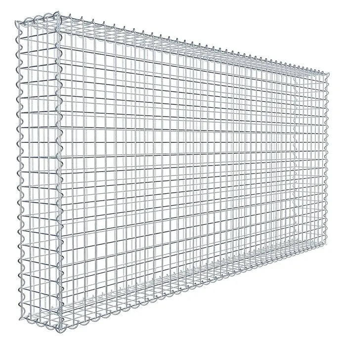 Gabiona Gabione - 200 x 20 x 100 cm, Metall, Maschenbreite: 50 mm, Maschenhöhe: 50 mm - Bild eines Gabionenkörpers aus Drahtgitter. Der Gabionenkorb ist leer und bereit für die Befüllung mit Steinen oder anderen Materialien.