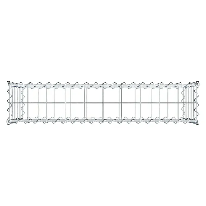 Gabiona Gabione - 100 x 20 x 50 cm, Metall, Maschenbreite: 100 mm, Maschenhöhe: 100 mm - Draufsicht eines Gabionenkorbs aus Drahtgeflecht, leer und bereit für die Befüllung mit Steinen oder anderen Materialien.