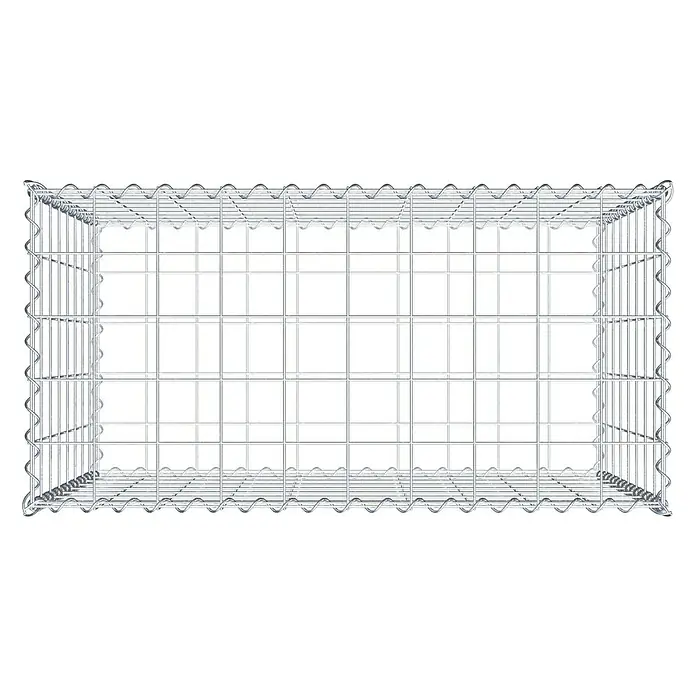 Gabiona Gabione - 100 x 50 x 80 cm, Metall, Maschenbreite: 100 mm, Maschenhöhe: 100 mm - Draufsicht eines leeren Gabionenkiste. Die Drahtkonstruktion ist stabil und bereit für die Befüllung mit Steinen oder anderen Materialien.