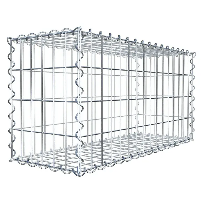 Gabiona Gabione - 80 x 30 x 40 cm, Metall, Maschenbreite: 50 mm, Maschenhöhe: 100 mm - Ein detailreiches Bild eines leeren Gabionenkorbs, ideal für Gartenbau und Landschaftsgestaltung, mit Drahtgitterstruktur.
