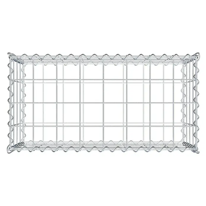 Gabiona Gabione - 80 x 40 x 40 cm, Metall, Maschenbreite: 100 mm, Maschenhöhe: 100 mm - Draufsicht auf einen Gabionenkorb aus verzinktem Drahtgitter mit rechteckigen Maschen und gewundenen Kanten.
