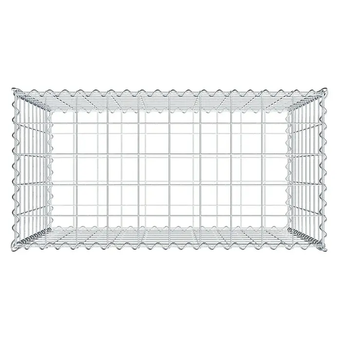 Gabiona Gabione - 100 x 50 x 90 cm, Metall, Maschenbreite: 100 mm, Maschenhöhe: 100 mm - Ansicht eines Gabionenkorbs aus Drahtgeflecht, leer und bereit zur Befüllung mit Steinen oder anderen Materialien. Das Drahtgeflecht ist stabil und langlebig.