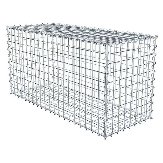 Gabiona Gabione - 100 x 40 x 50 cm, Metall, Maschenbreite: 50 mm, Maschenhöhe: 50 mm - Bild einer leeren Gabione, einem Drahtkorb für Steine, der im Garten- und Landschaftsbau verwendet wird. Ideal für Stützmauern oder dekorative Elemente.