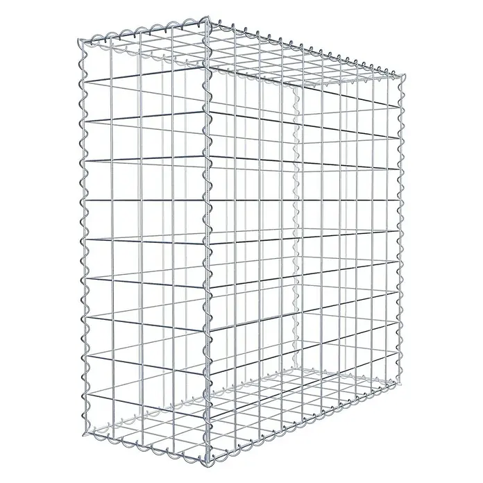 Gabiona Gabione - 100 x 40 x 100 cm, Metall, Maschenbreite: 100 mm, Maschenhöhe: 100 mm - Draufsicht auf einen leeren Gabionenkorb aus verzinktem Draht. Er ist rechteckig und stabil, bereit zur Befüllung für Garten- oder Landschaftsbauprojekte.