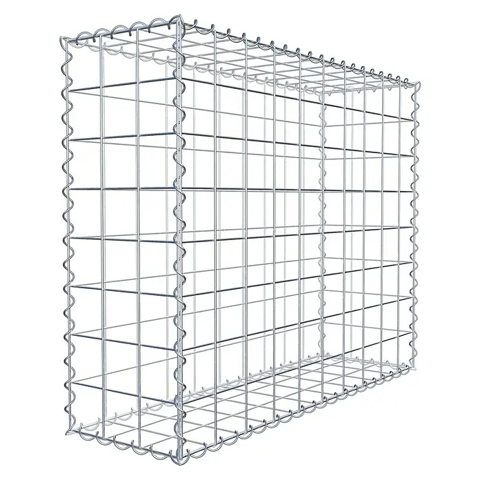 Gabiona Gabione - 100 x 30 x 80 cm, Metall, Maschenbreite: 100 mm, Maschenhöhe: 100 mm - Das Bild zeigt eine Gabione, einen Drahtkorb, der zur Befüllung mit Steinen oder anderen Materialien für den Landschaftsbau oder als Stützmauer dient.