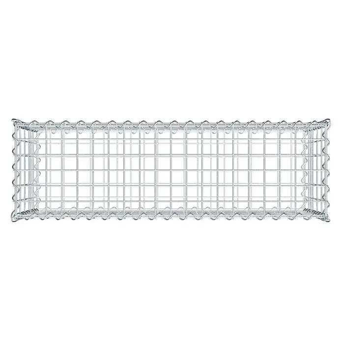 Gabiona Gabione - 100 x 30 x 50 cm, Metall, Maschenbreite: 50 mm, Maschenhöhe: 100 mm - Das Bild zeigt einen Gabionenkorb aus Draht, der leer ist und ein rechteckiges Design hat. Er ist ideal für den Garten- und Landschaftsbau.