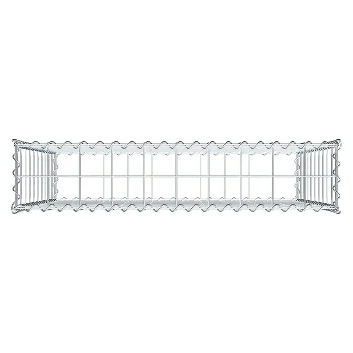 Gabiona Gabione - 100 x 20 x 100 cm, Metall, Maschenbreite: 100 mm, Maschenhöhe: 100 mm - Ansicht einer Gabionenbox aus verzinktem Drahtgeflecht. Die Gabione hat rechteckige Maschen und spiralförmige Drahtverbindungen.