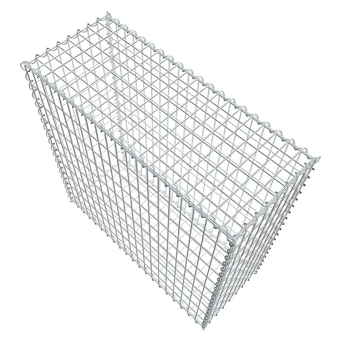 Gabiona Gabione - 100 x 40 x 100 cm, Metall, Maschenbreite: 50 mm, Maschenhöhe: 100 mm - Das Bild zeigt einen Gabionenkorb aus Drahtgitter, der oft zur Stabilisierung von Hängen oder als dekoratives Element verwendet wird.