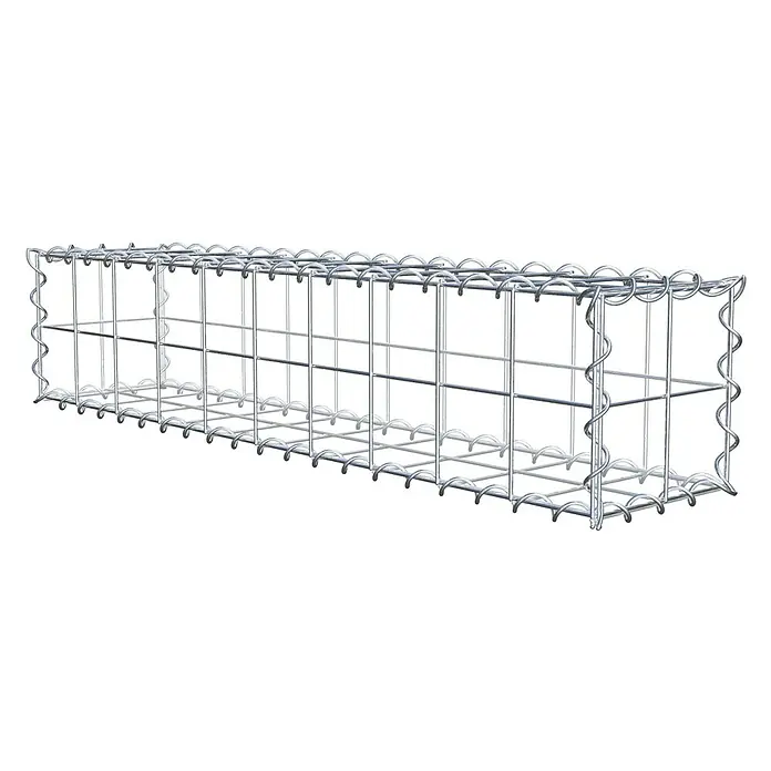 Gabiona Gabione - 100 x 20 x 20 cm, Metall, Maschenbreite: 100 mm, Maschenhöhe: 100 mm - Draufsicht auf einen rechteckigen Gabionenkorb aus verzinktem Draht, der für den Einsatz im Landschaftsbau vorbereitet ist.