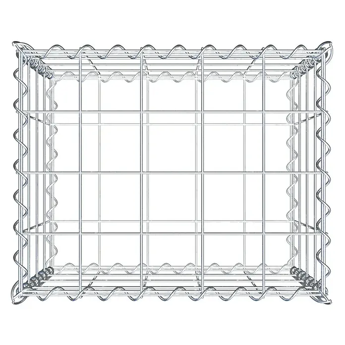 Gabiona Gabione - 50 x 40 x 40 cm, Metall, Maschenbreite: 100 mm, Maschenhöhe: 100 mm - Nahaufnahme eines rechteckigen Gabionenkorbs aus Drahtgeflecht mit gewellten Kanten, der Stabilität und Struktur für Landschaftsbau bietet.