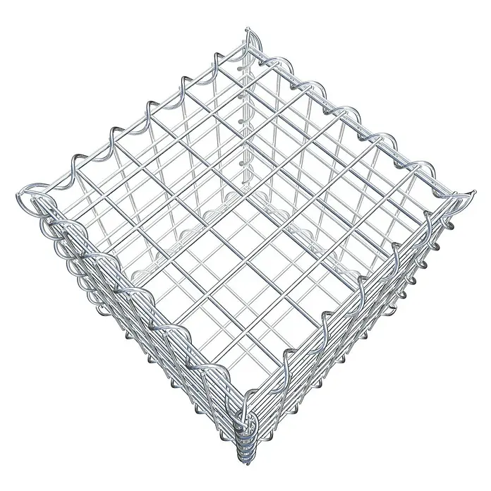 Gabiona Gabione - 30 x 30 x 30 cm, Metall, Maschenbreite: 50 mm, Maschenhöhe: 50 mm - Draufsicht auf einen Gabionenkorb aus verzinktem Drahtgeflecht. Ideal für den Gartenbau oder als dekoratives Element.
