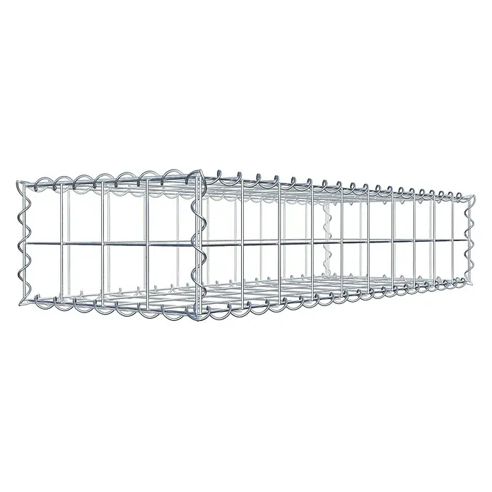 Gabiona Gabione - 100 x 40 x 20 cm, Metall, Maschenbreite: 100 mm, Maschenhöhe: 100 mm - Draufsicht auf eine längliche Gabione aus verzinktem Draht, die Stabilität und Haltbarkeit für verschiedene Anwendungen im Gartenbau bietet.
