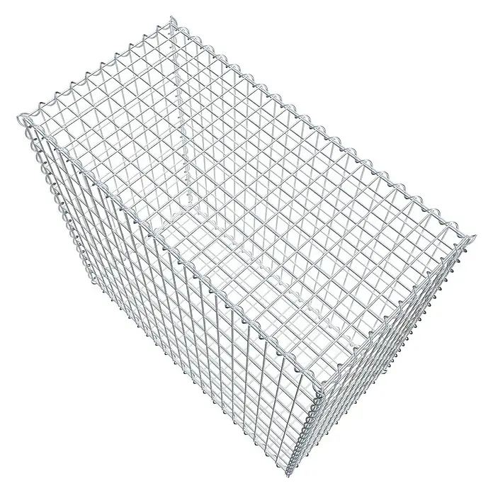 Gabiona Gabione - 100 x 50 x 90 cm, Metall, Maschenbreite: 50 mm, Maschenhöhe: 100 mm - Das Bild zeigt einen Gabionenkorb aus verzinktem Drahtgeflecht, der zur Hangbefestigung oder als dekoratives Element im Garten verwendet werden kann.