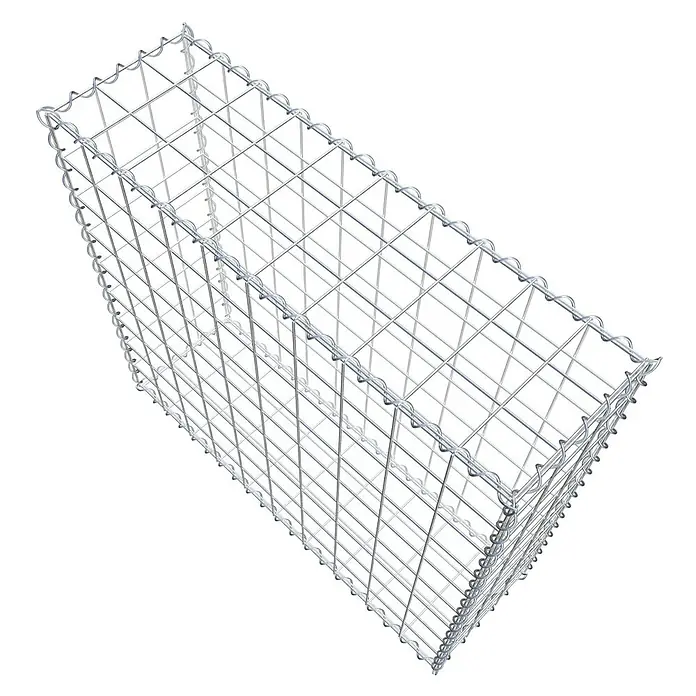 Gabiona Gabione - 100 x 30 x 90 cm, Metall, Maschenbreite: 100 mm, Maschenhöhe: 100 mm - Nahaufnahme eines leeren Gabionenkorbs aus verzinktem Draht, ideal für Gartenbau und Landschaftsgestaltung.