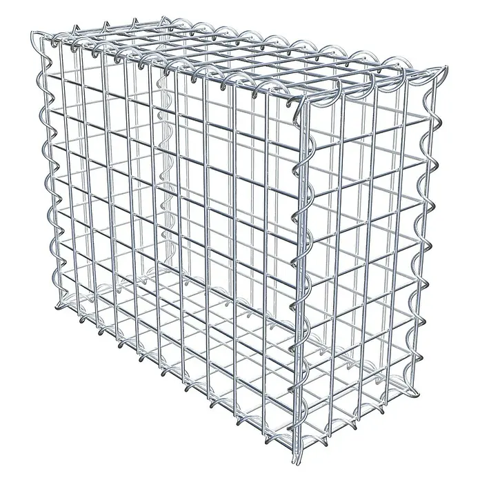 Gabiona Gabione - 50 x 20 x 40 cm, Metall, Maschenbreite: 50 mm, Maschenhöhe: 50 mm - Nahaufnahme einer leeren Gabione aus verzinktem Stahldraht, ideal für Garten- und Landschaftsbauprojekte.