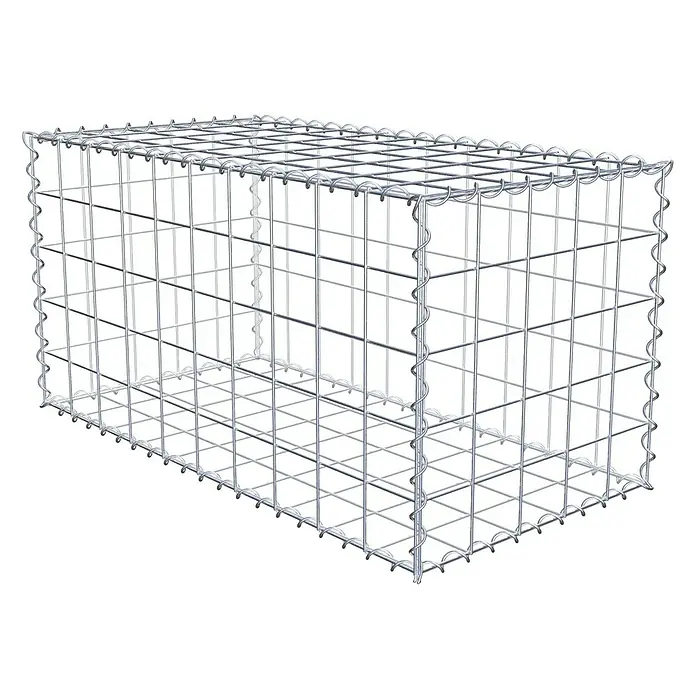 Gabiona Gabione100 x 50 x 50 cm, Metall, Maschenbreite: 100 mm, Maschenhöhe: 100 mm - Nahaufnahme eines Gabionenkorbs aus Drahtgeflecht, der eine robuste und vielseitige Lösung für Landschaftsbau und Bauwesen bietet.