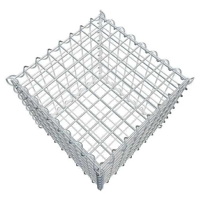 Gabiona Gabione - 40 x 40 x 40 cm, Metall, Maschenbreite: 50 mm, Maschenhöhe: 50 mm - Ansicht eines Gabionenkorbs aus Drahtgeflecht, der für Erosionsschutz und Landschaftsgestaltung eingesetzt wird.