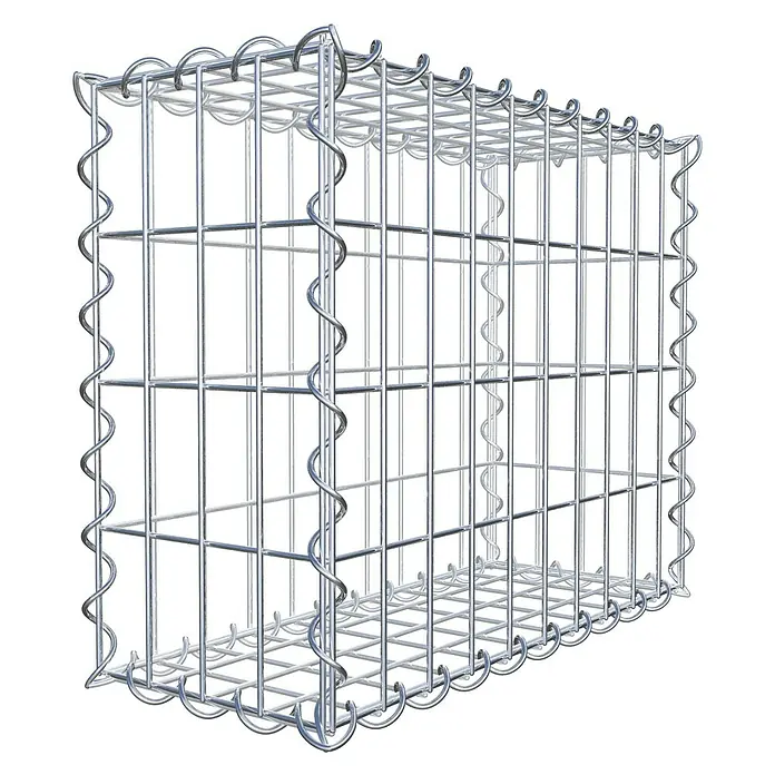 Gabiona Gabione - 50 x 20 x 40 cm, Metall, Maschenbreite: 50 mm, Maschenhöhe: 100 mm - Nahaufnahme eines Gabionenkorbs aus verzinktem Draht, der für den Bau von Stützmauern oder dekorativen Elementen im Garten verwendet wird.