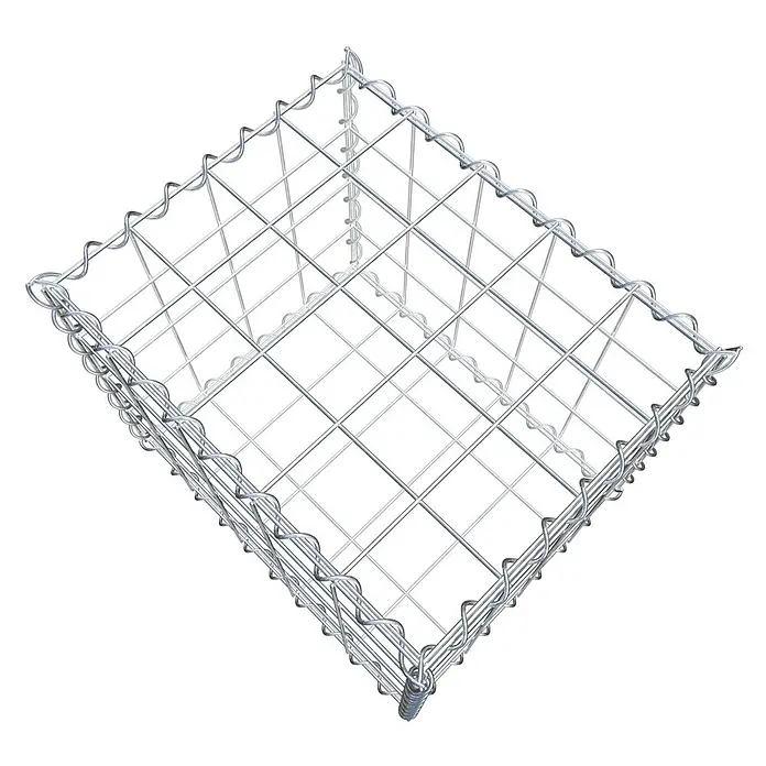 Gabiona Gabione - 50 x 40 x 40 cm, Metall, Maschenbreite: 100 mm, Maschenhöhe: 100 mm - Draufsicht auf einen Gabionenkorb aus verzinktem Draht. Der Korb ist leer und hat eine quadratische Form mit stabilen Maschen.
