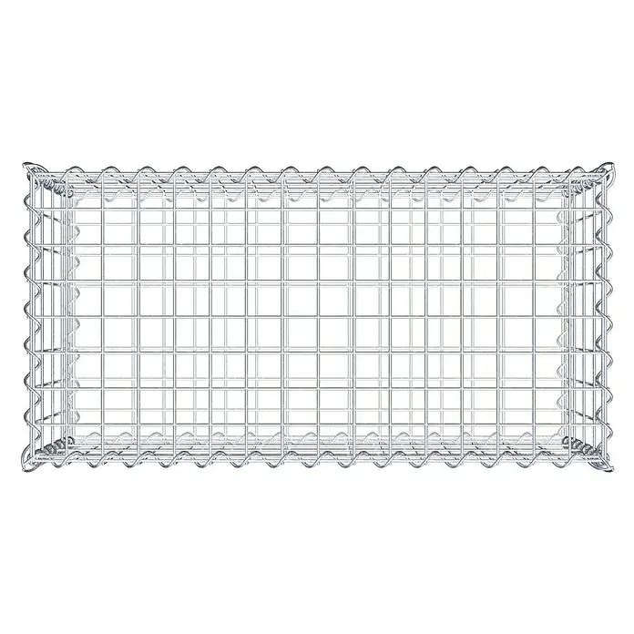 Gabiona Gabione - 80 x 40 x 40 cm, Metall, Maschenbreite: 50 mm, Maschenhöhe: 100 mm - Ein Drahtkorb, eine Gabione, ist in einer rechteckigen Form dargestellt. Das Gabionengitter ist aus verzinktem Stahldraht gefertigt.