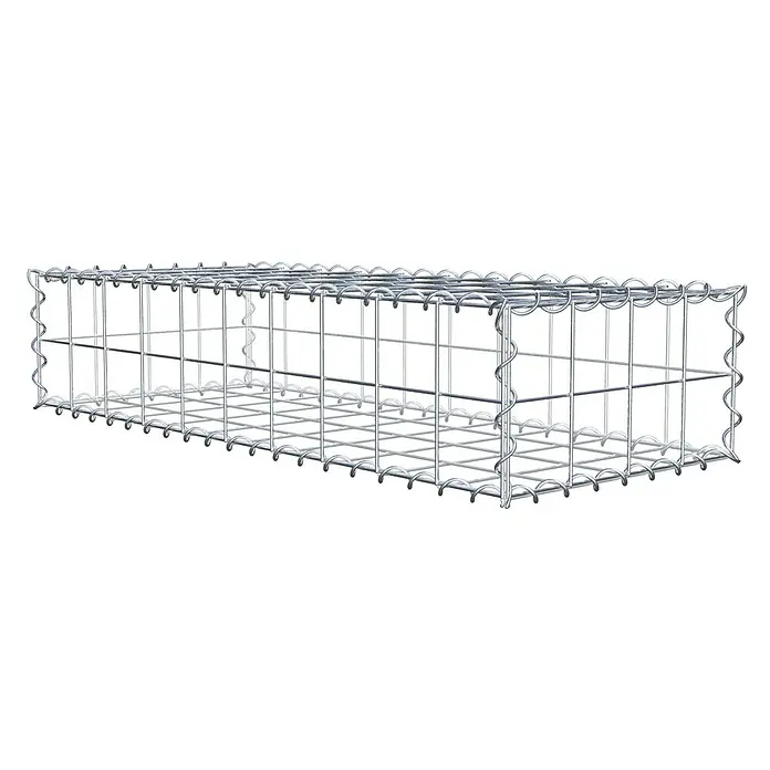 Gabiona Gabione - 100 x 40 x 20 cm, Metall, Maschenbreite: 100 mm, Maschenhöhe: 100 mm - Das Bild zeigt einen Gabionenkorb aus Drahtgeflecht, der leer ist und auf seine Befüllung mit Steinen oder anderen Materialien wartet.