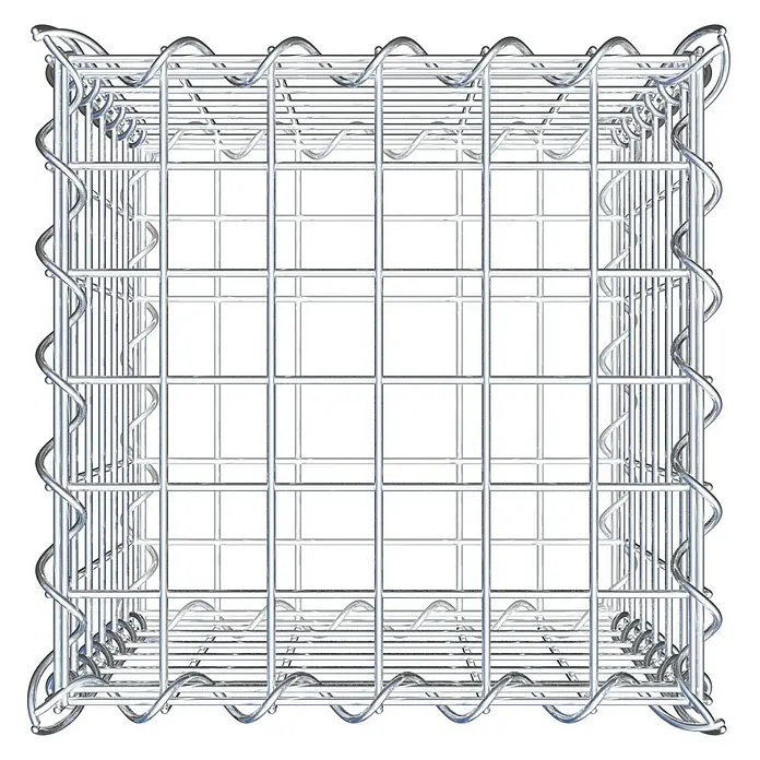 Gabiona Gabione - 30 x 30 x 30 cm, Metall, Maschenbreite: 50 mm, Maschenhöhe: 50 mm - Das Bild zeigt einen Gabionenkorb aus Drahtgeflecht, der für dekorative und funktionale Zwecke im Gartenbau geeignet ist.