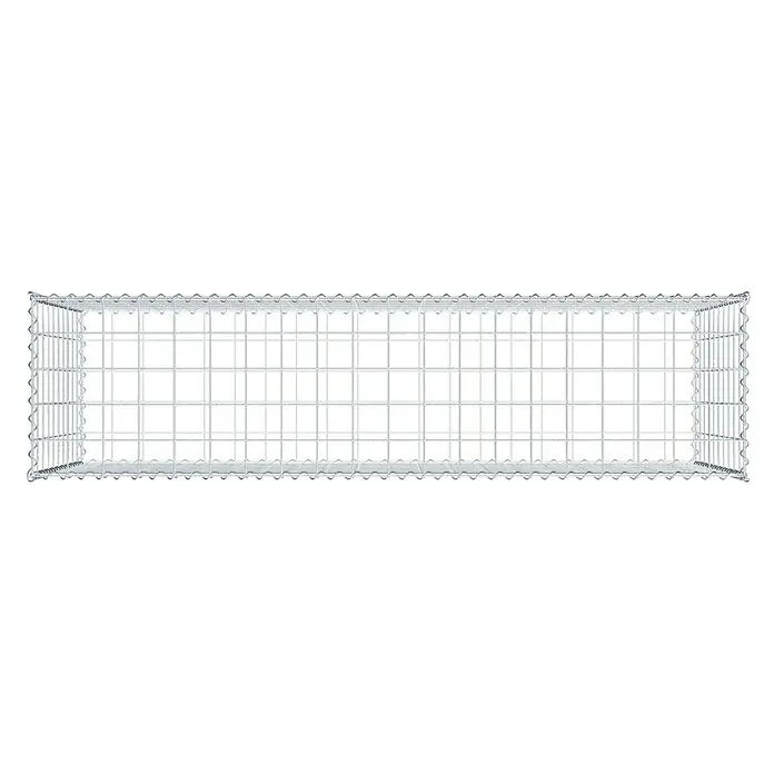 Gabiona Gabione200 x 50 x 100 cm, Metall, Maschenbreite: 100 mm, Maschenhöhe: 100 mm - Draufsicht auf einen leeren Gabionenkorb aus verzinktem Drahtgeflecht, ideal für Gartenmauern und Landschaftsbau.