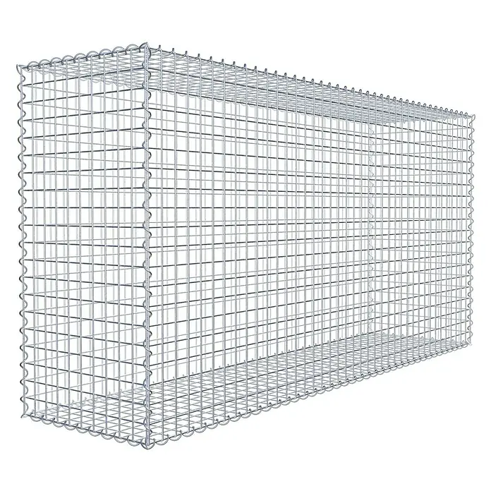 Gabiona Gabione - 200 x 50 x 100 cm, Metall, Maschenbreite: 50 mm, Maschenhöhe: 50 mm - Eine Drahtgitterbox, auch Gabione genannt, die zur Befüllung mit Steinen oder anderen Materialien bereitsteht. Ideal für den Gartenbau.