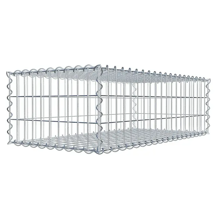Gabiona Gabione100 x 50 x 30 cm, Metall, Maschenbreite: 50 mm, Maschenhöhe: 100 mm - Das Bild zeigt einen Gabionenkorb aus Drahtgeflecht, ideal für Gartenbau und Landschaftsgestaltung. Die robuste Konstruktion bietet vielseitige Einsatzmöglichkeiten.