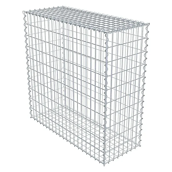 Gabiona Gabione - 100 x 40 x 100 cm, Metall, Maschenbreite: 50 mm, Maschenhöhe: 100 mm - Draufsicht auf einen Gabionenkorb aus verzinktem Drahtgeflecht, leer und bereit zur Befüllung mit Steinen.