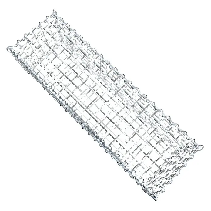 Gabiona Gabione - 100 x 30 x 30 cm, Metall, Maschenbreite: 50 mm, Maschenhöhe: 50 mm - Draufsicht eines länglichen Gabionenkorbs aus Drahtgeflecht. Ein praktisches und robustes Produkt für den Garten- und Landschaftsbau.