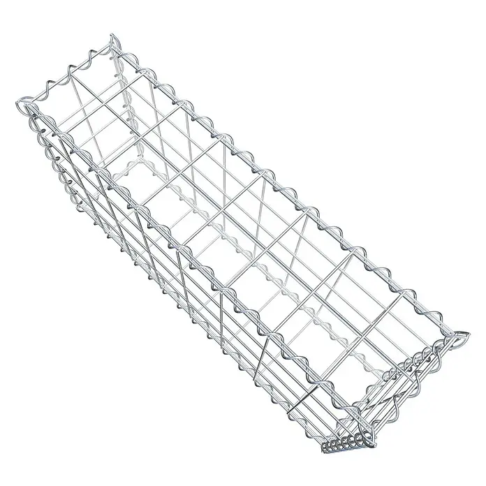 Gabiona Gabione - 80 x 20 x 40 cm, Metall, Maschenbreite: 100 mm, Maschenhöhe: 100 mm - Das Bild zeigt einen Gabionenkorb, der aus verzinktem Draht gefertigt ist. Er ist rechteckig und für die Befüllung mit Steinen oder Erde gedacht.