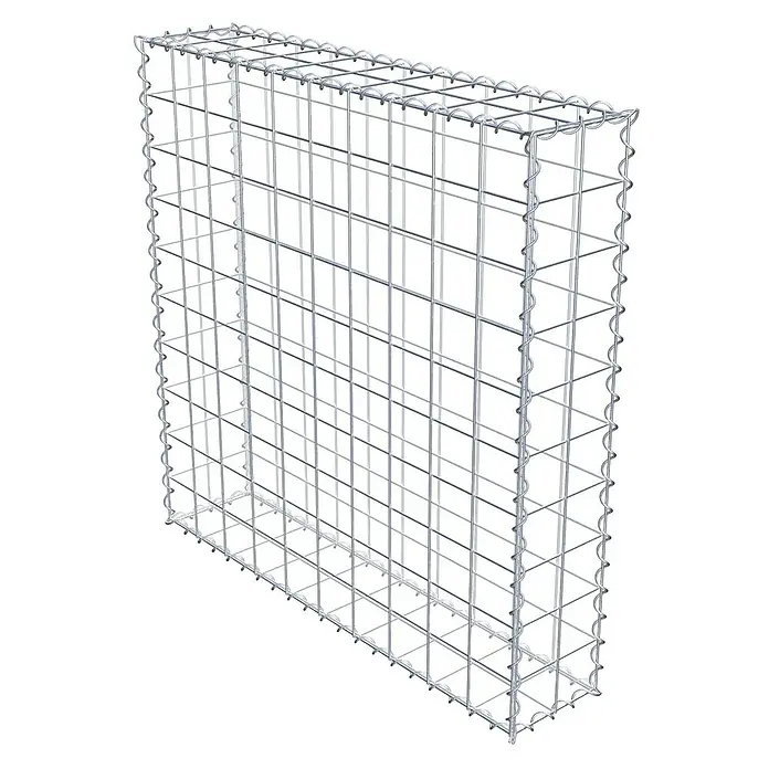 Gabiona Gabione - 100 x 20 x 100 cm, Metall, Maschenbreite: 100 mm, Maschenhöhe: 100 mm - Draufsicht auf einen Gabionenkorb aus Metalldrahtgeflecht, der zur Geländeverstärkung oder als dekoratives Element im Garten verwendet wird.