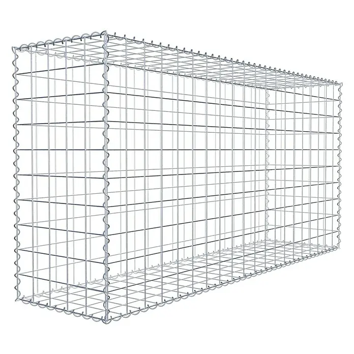 Gabiona Gabione200 x 50 x 100 cm, Metall, Maschenbreite: 100 mm, Maschenhöhe: 100 mm - Bild eines rechteckigen Gabionenkorbs aus Drahtgeflecht, ideal für Gartenbau und Landschaftsgestaltung.