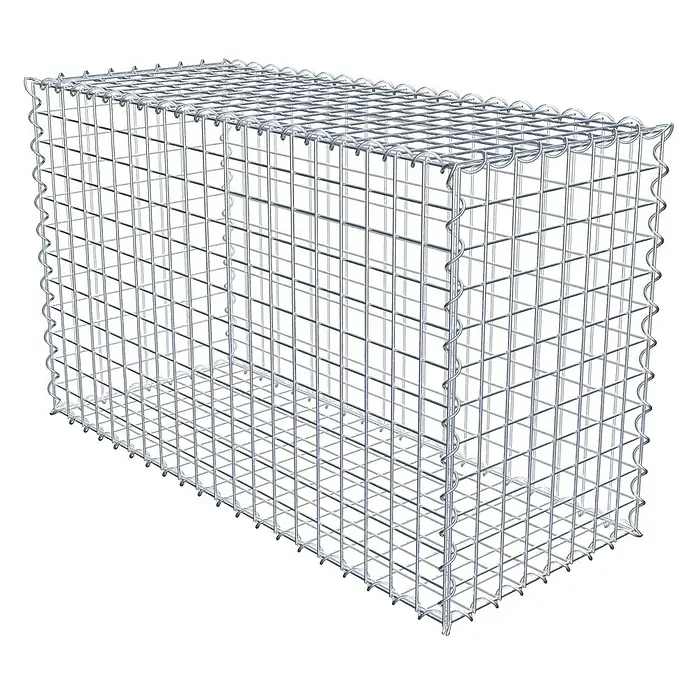 Gabiona Gabione100 x 40 x 60 cm, Metall, Maschenbreite: 50 mm, Maschenhöhe: 50 mm - Bild eines leeren Gabionenkörbes aus Drahtgeflecht, der für Stabilität und Ästhetik im Garten- und Landschaftsbau sorgt.