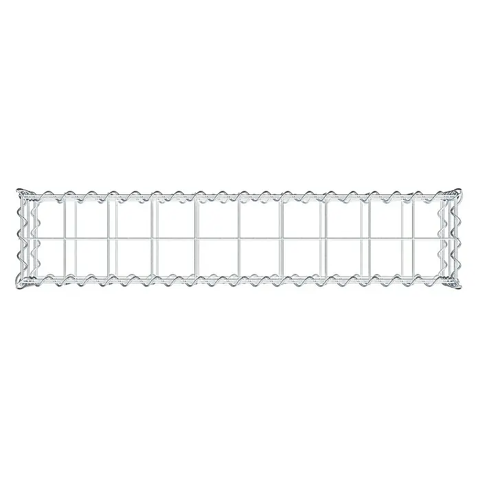 Gabiona Gabione - 100 x 20 x 20 cm, Metall, Maschenbreite: 100 mm, Maschenhöhe: 100 mm - Draufsicht auf einen Gabionenkorb aus verzinktem Drahtgitter mit spiralförmigen Verbindungen, ideal für Gartenbau und Landschaftsgestaltung.