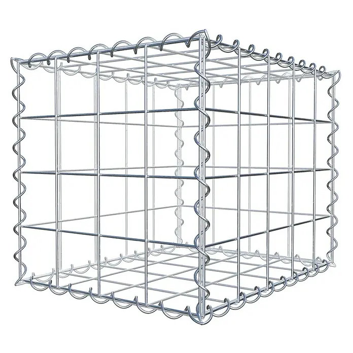 Gabiona Gabione - 50 x 40 x 40 cm, Metall, Maschenbreite: 100 mm, Maschenhöhe: 100 mm - Die Abbildung zeigt einen Gabionen-Drahtkorb. Der Drahtkorb besteht aus stabilem, silberfarbenem Draht und ist in Würfelform gefertigt.