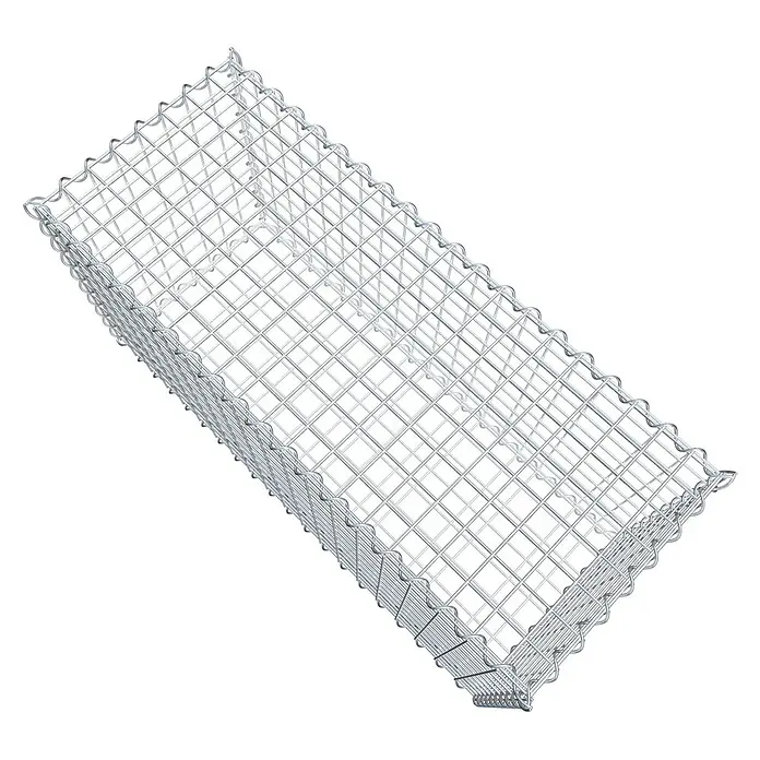 Gabiona Gabione - 100 x 40 x 50 cm, Metall, Maschenbreite: 50 mm, Maschenhöhe: 50 mm - Draufsicht einer Gabione, einem rechteckigen Drahtkäfig zur Befüllung mit Steinen oder anderen Materialien. Die Gabione hat eine silberne Farbe.