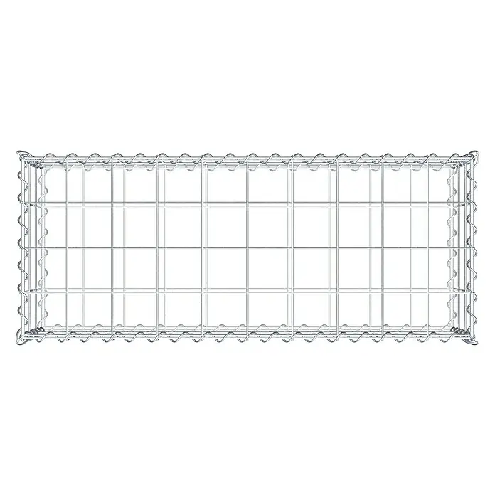 Gabiona Gabione - 100 x 40 x 30 cm, Metall, Maschenbreite: 100 mm, Maschenhöhe: 100 mm - Ansicht eines leeren Gabionenkorbs aus Metalldraht, der bereit ist, mit Steinen oder anderen Materialien gefüllt zu werden.