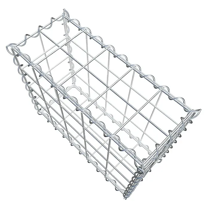 Gabiona Gabione - 50 x 20 x 40 cm, Metall, Maschenbreite: 100 mm, Maschenhöhe: 100 mm - Darstellung eines Gabionenkorbs aus Drahtgeflecht, der typischerweise für Stützmauern und Landschaftsbau verwendet wird.