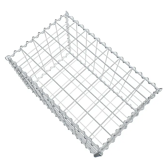 Gabiona Gabione - 80 x 50 x 50 cm, Metall, Maschenbreite: 100 mm, Maschenhöhe: 100 mm - Ein detailreiches Bild eines Gabionenkorbs aus Drahtgeflecht, der Stabilität und Funktionalität in der Gartengestaltung vereint.