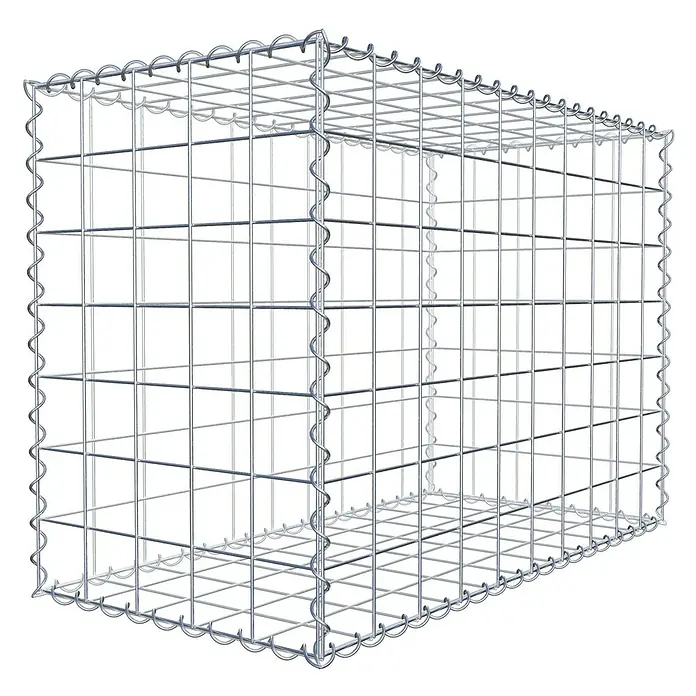 Gabiona Gabione - 100 x 50 x 70 cm, Metall, Maschenbreite: 100 mm, Maschenhöhe: 100 mm - Ansicht eines leeren Gabionenkorbs aus Drahtgeflecht. Er wird typischerweise für Stützmauern oder dekorative Elemente verwendet.