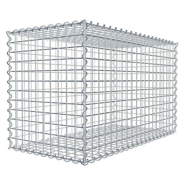 Gabiona Gabione - 100 x 50 x 60 cm, Metall, Maschenbreite: 50 mm, Maschenhöhe: 50 mm - Draufsicht auf eine leere Gabione aus Drahtgeflecht, bereit zur Befüllung mit Steinen für den Landschaftsbau oder zur Ufersicherung.