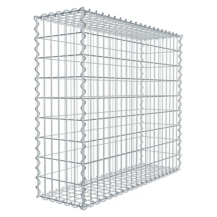 Gabiona Gabione - 100 x 30 x 90 cm, Metall, Maschenbreite: 50 mm, Maschenhöhe: 100 mm - Abbildung eines Gabionenkorbs aus Drahtgeflecht, verwendet für Stützmauern oder dekorative Zwecke im Gartenbau.