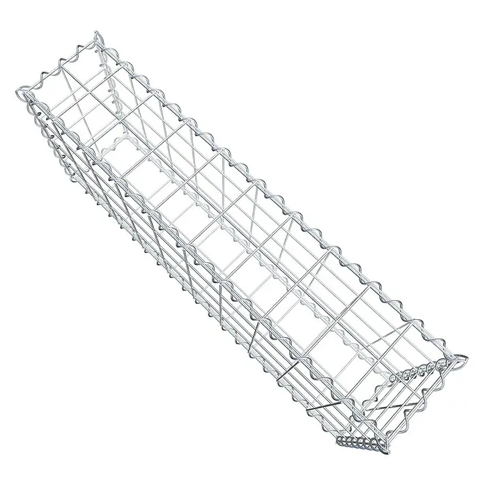 Gabiona Gabione - 100 x 20 x 40 cm, Metall, Maschenbreite: 100 mm, Maschenhöhe: 100 mm - Ein länglicher Gabionenkorb aus Drahtgeflecht, der leer und bereit zum Befüllen mit Steinen für den Einsatz im Garten- und Landschaftsbau ist.