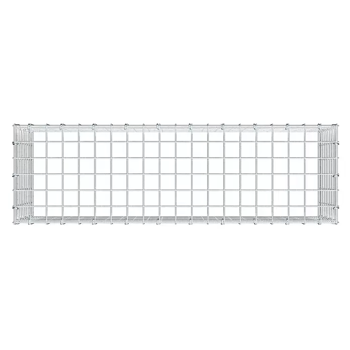 Gabiona Gabione Typ 3 - Zum Anbau in der Höhe, 100 x 30 x 40 cm, Stahl, Maschenbreite: 50 mm, Maschenhöhe: 50 mm, C-Ring - Rechteckiger silberner Drahtgitterkorb aus Metall, oft für Gabionen oder Lagerung verwendet.